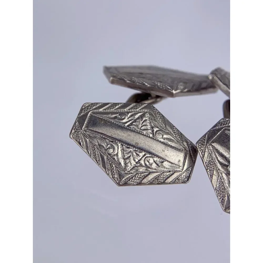 Antique Art Nouveau 925 Sterling Silver Cufflinks Double Swoops